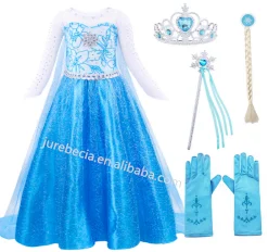 Best Selling Halloween Cosplay Girl Fancy Dress With Accessories Elsa Anna Rapunzel Belle Mermaid Princess TV &Movie Costumes