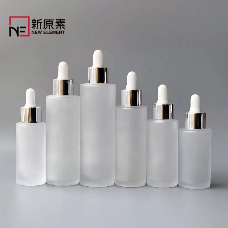 cylinder round 20ml 30ml 40ml 50ml 60ml 80ml frosted skincare hair growth oil bottle with silver white dropper