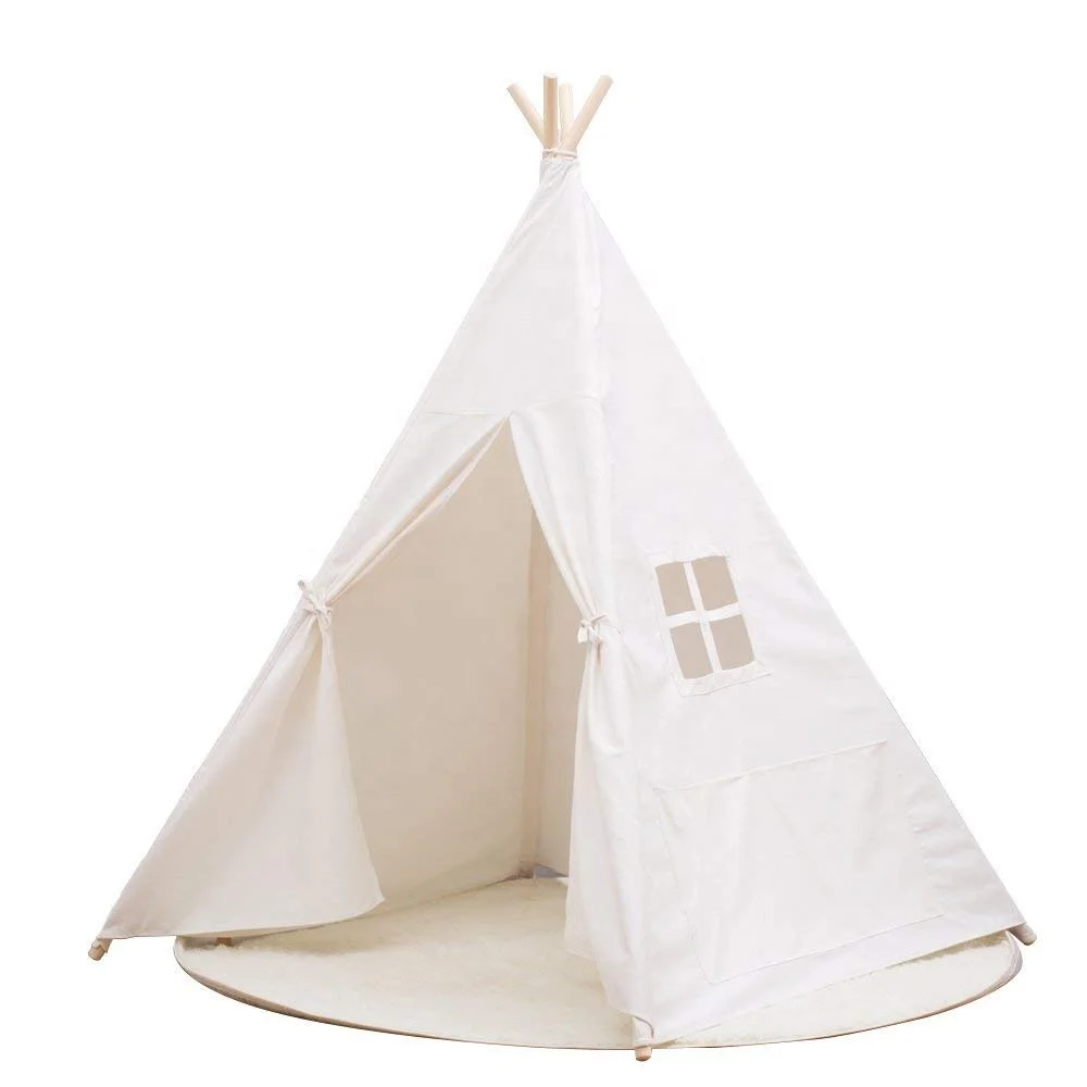 Portable Kids Cotton Teepee tent Canvas Indian Children Play Tent Kids Playhouse, Class White One Window Style