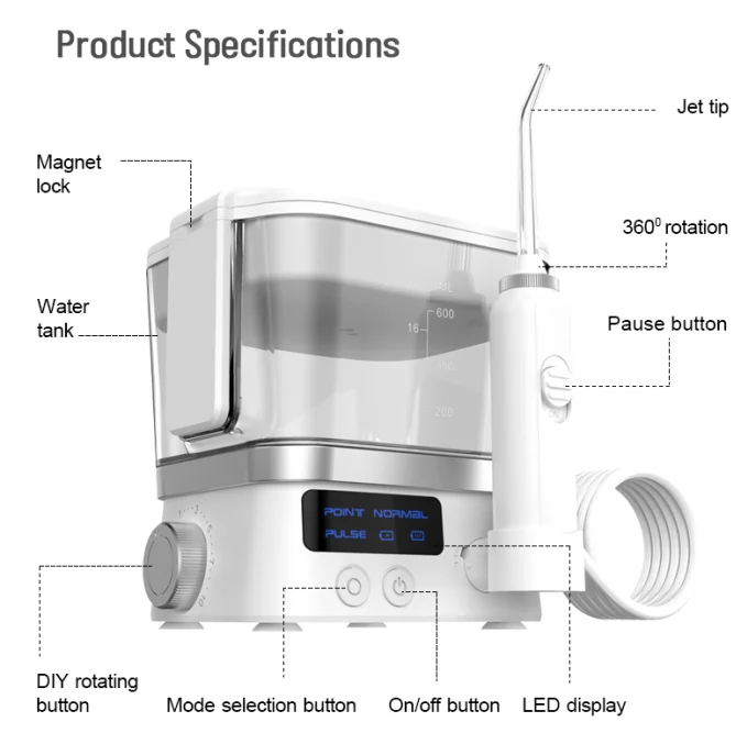 
Ce approved pro dental care desktop water flosser with 600ml water tank 
