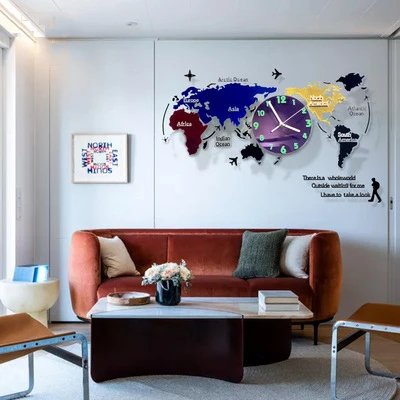 Newart coloured luminous acrylic world map wall clock