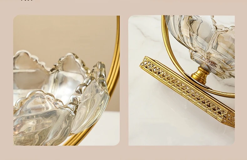 Golden Plated Decorative Table Display Moon Serving Tray Gold Glass and Metal Cake Desert Bowl Stand Fruit Plate