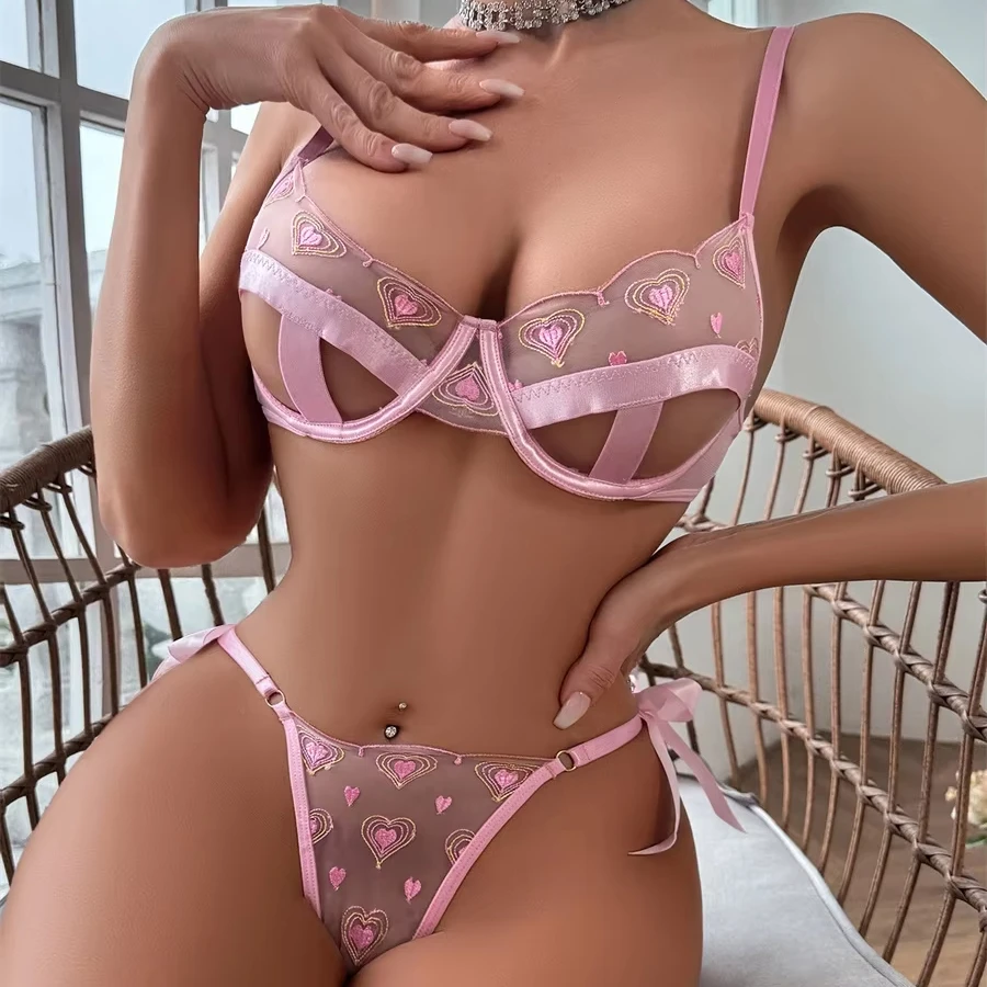 Комплект из 2 предметов розовые трусики Ropa женское нижнее белье открытый бюстгальтер экзотическое сексуальное прозрачное