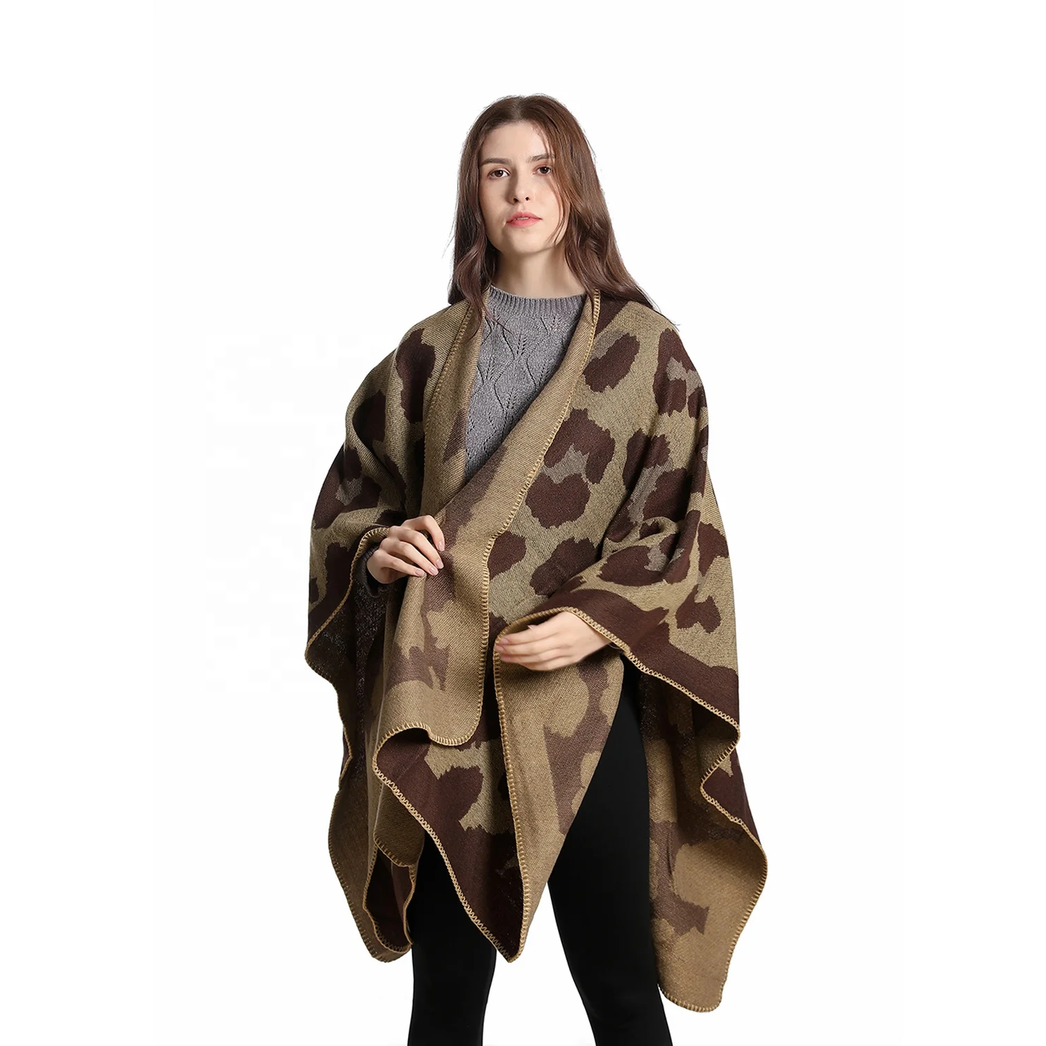American European Style Winter Poncho Blanket Factory Price New Stylish Milk Long Cashmere Women Shawl