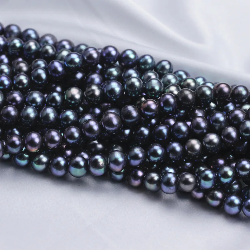 9-10mm wholesale off round peacock black color cultured freshwater perle pearls strands in bulk
