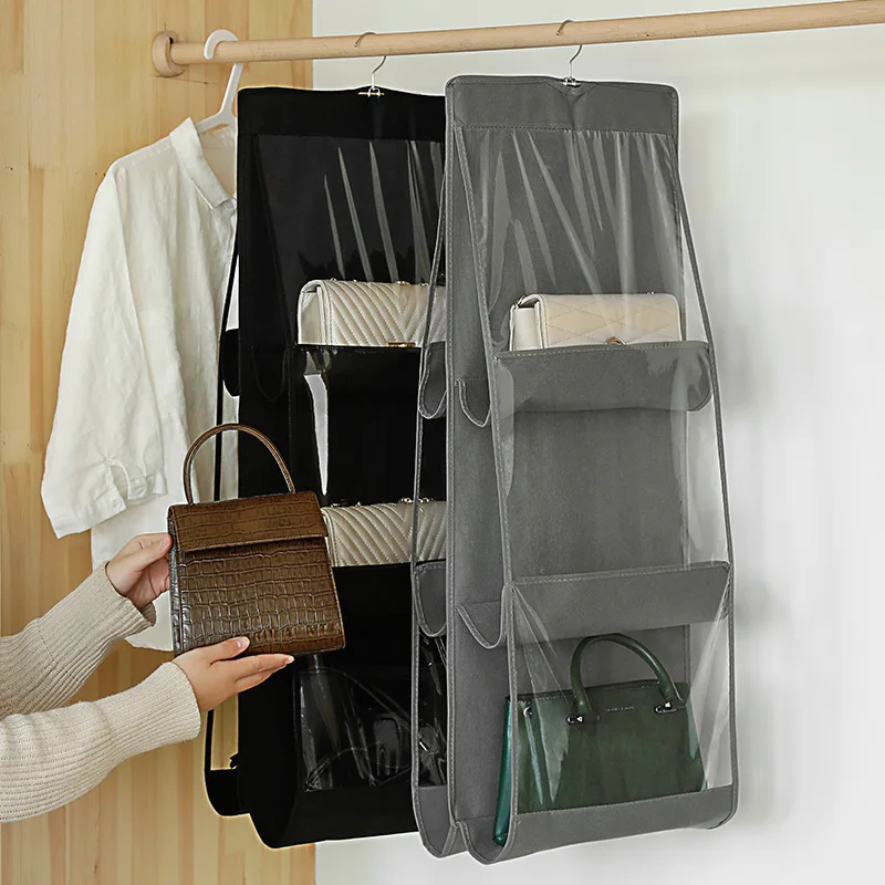 Home Storage Double-sided Six-layer Multi-layer Display Shelf Dustproof Metal Hanger Non-woven Grocery Organizer Hanging Bag