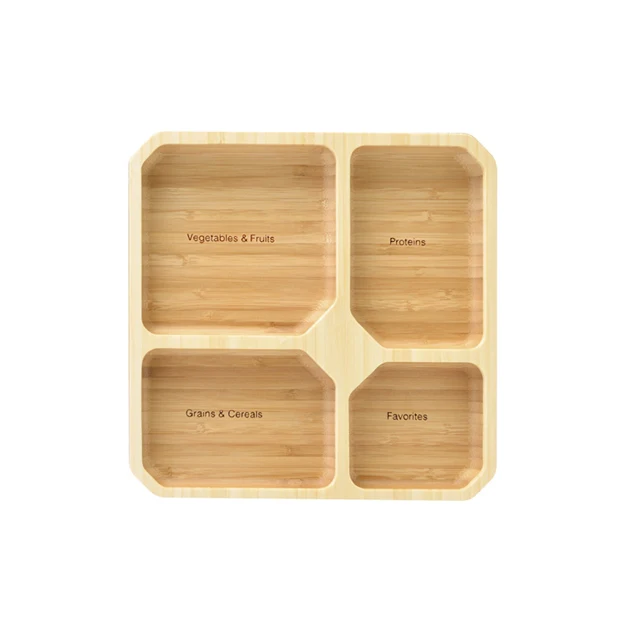 Custom Size 4 Sections Grid Bamboo Serving Platter Eco Friendly Bamboo Wood Serving Tray Board Square Shape Sectional Tray