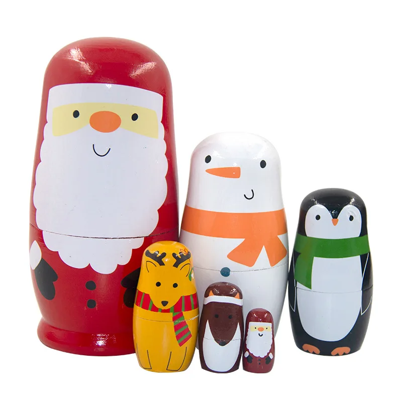 Wooden Christmas Nesting Dolls Snowman Matryoshka Doll 5-layer Wooden Russian Nesting Christmas Matryoshka Dolls