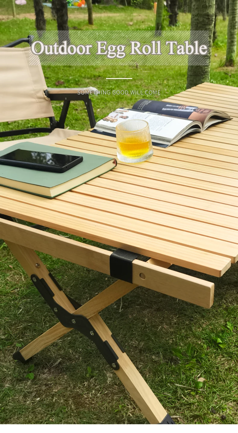 Outdoor Portable Garden Table Folding Camping  Solid Wood Beach Picnic Egg Roll Table