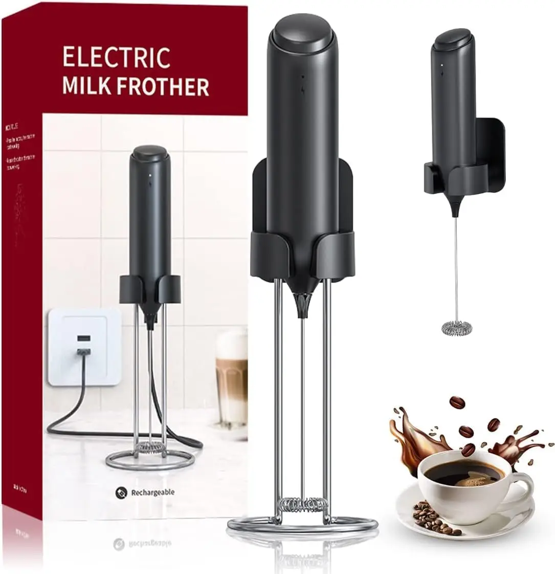 Mini Electric Whisk for Coffee, Matcha Electric Drink Mixer USB Integrated Charging Stand Rechargeable Milk Frother Handheld