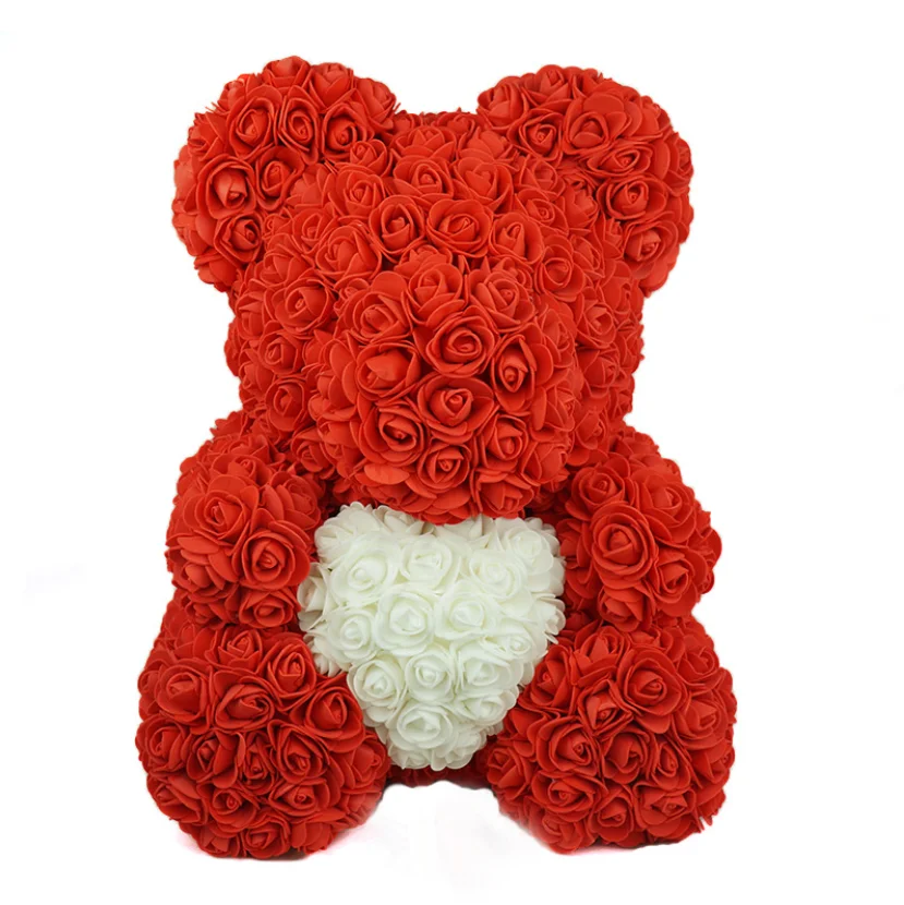 
Wedding Valentine Day Birthday Decorations Artificial Cute Handmade Foam 40cm Gift Teddy Rose Flower Bear With Boxes 