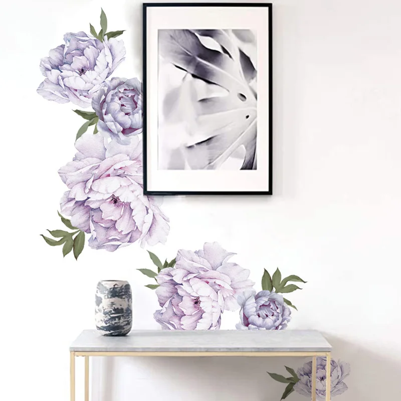Wholesale creative pink white blue purple Peony Flower Wall Stickers for Kids Room Home wall sticker decoration