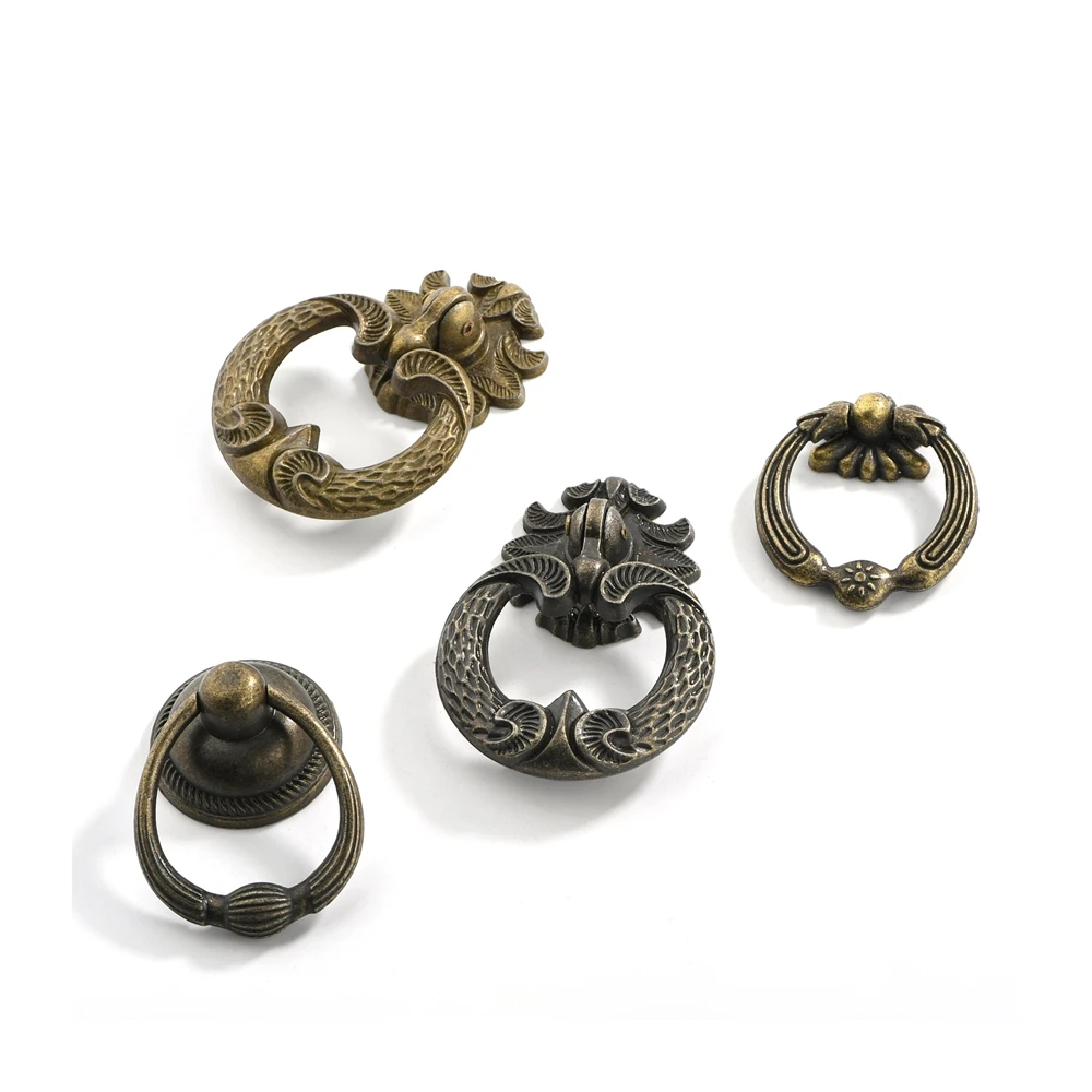 AIMINO Vintage Zinc Alloy Door Handle Kitchen Cabinet Handles Copper Pull Ring Round Handle And Knob for Wardrobe