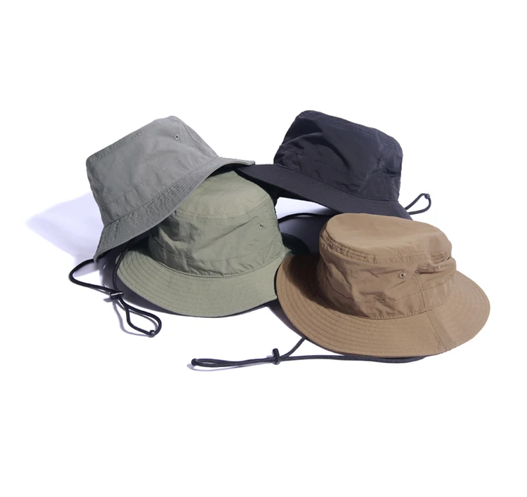 Wholesale cooling fisherman black bucket hat pocket quick dry outdoor hat with string