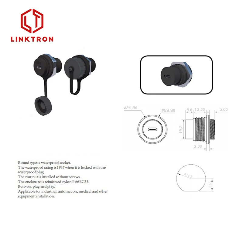 Black Silvery Type C USB 3.1 female to female USB 3.0 2.0 connector panel mounting socket USB connector