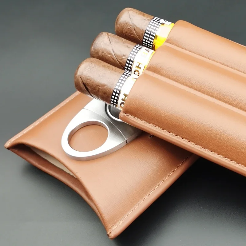 New Travel Leather Cigar Holster Cigarette Case 3 Slots Cigar Protective Holder Customized Color available