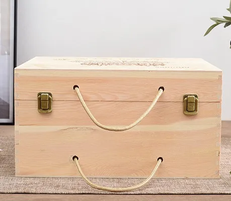natural wooden wine packaging box storage 6 bottle wine box