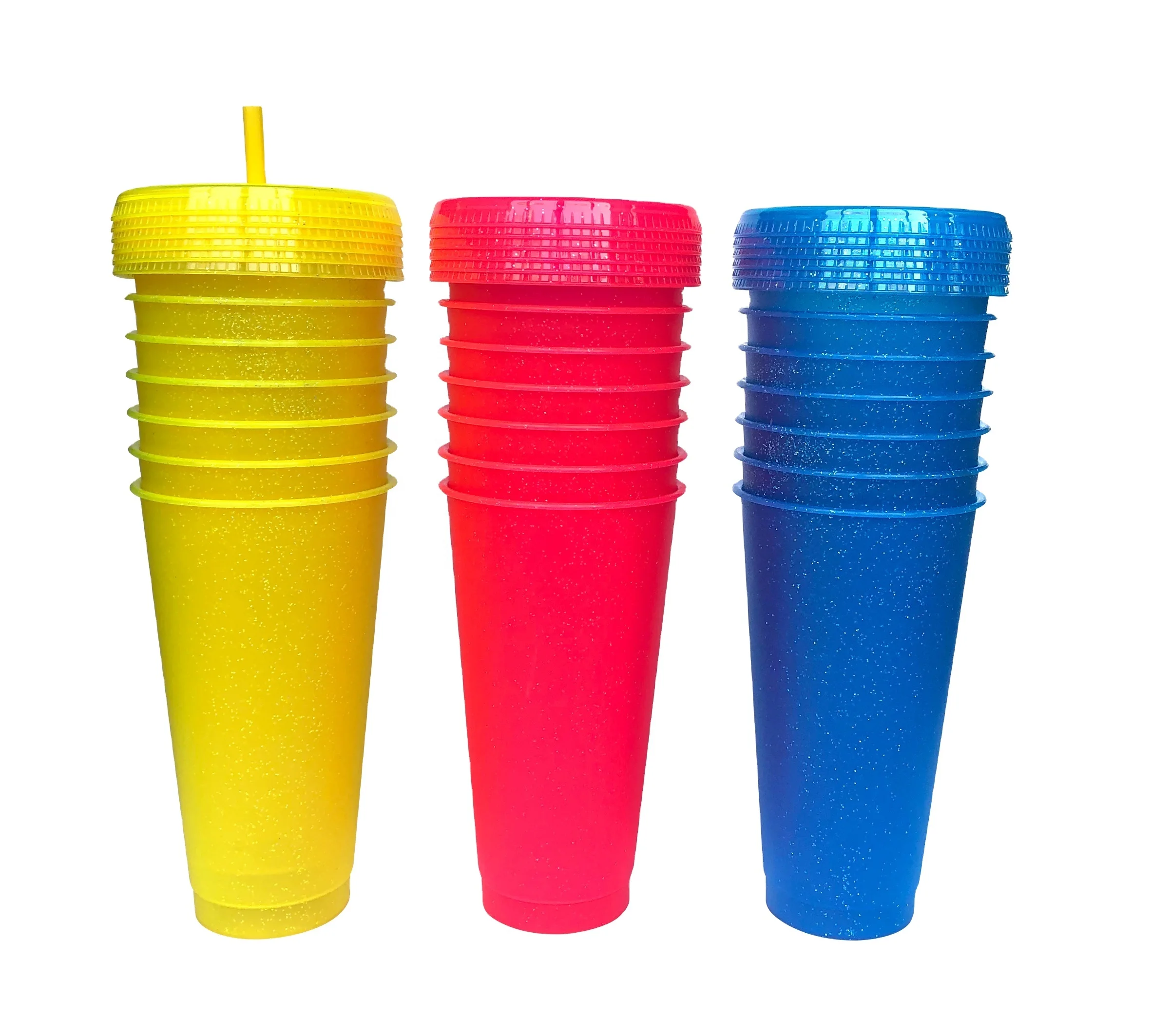 24OZ Plastic travel  tumbler  with glitter,cold drink cup
