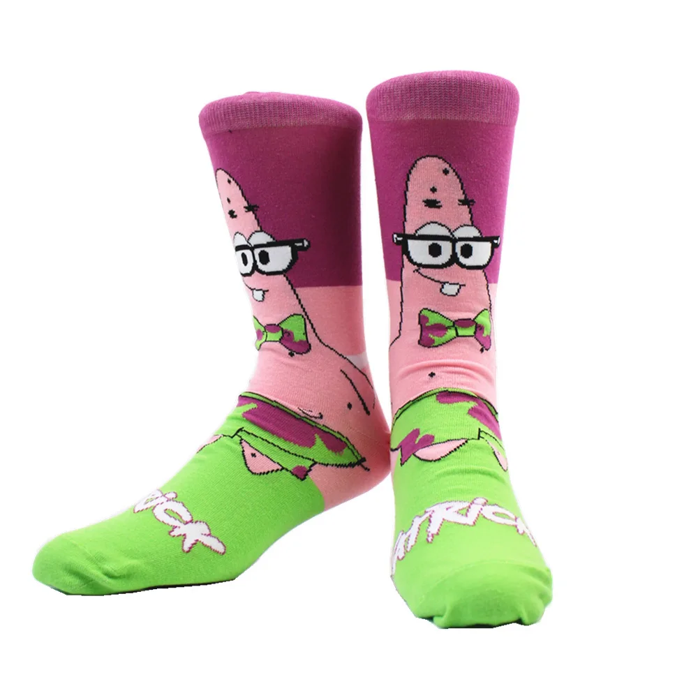 
ODM colorful fashion trendy funny knitted socks spongebob skateboard cartoon man socks 