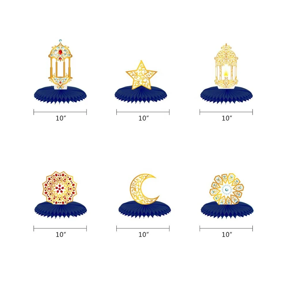 UMISS New Design EID MUBARAK Banner Moon Stars Cake Topper Hanging Swirls for Home Party Ramadan Event Decor Party