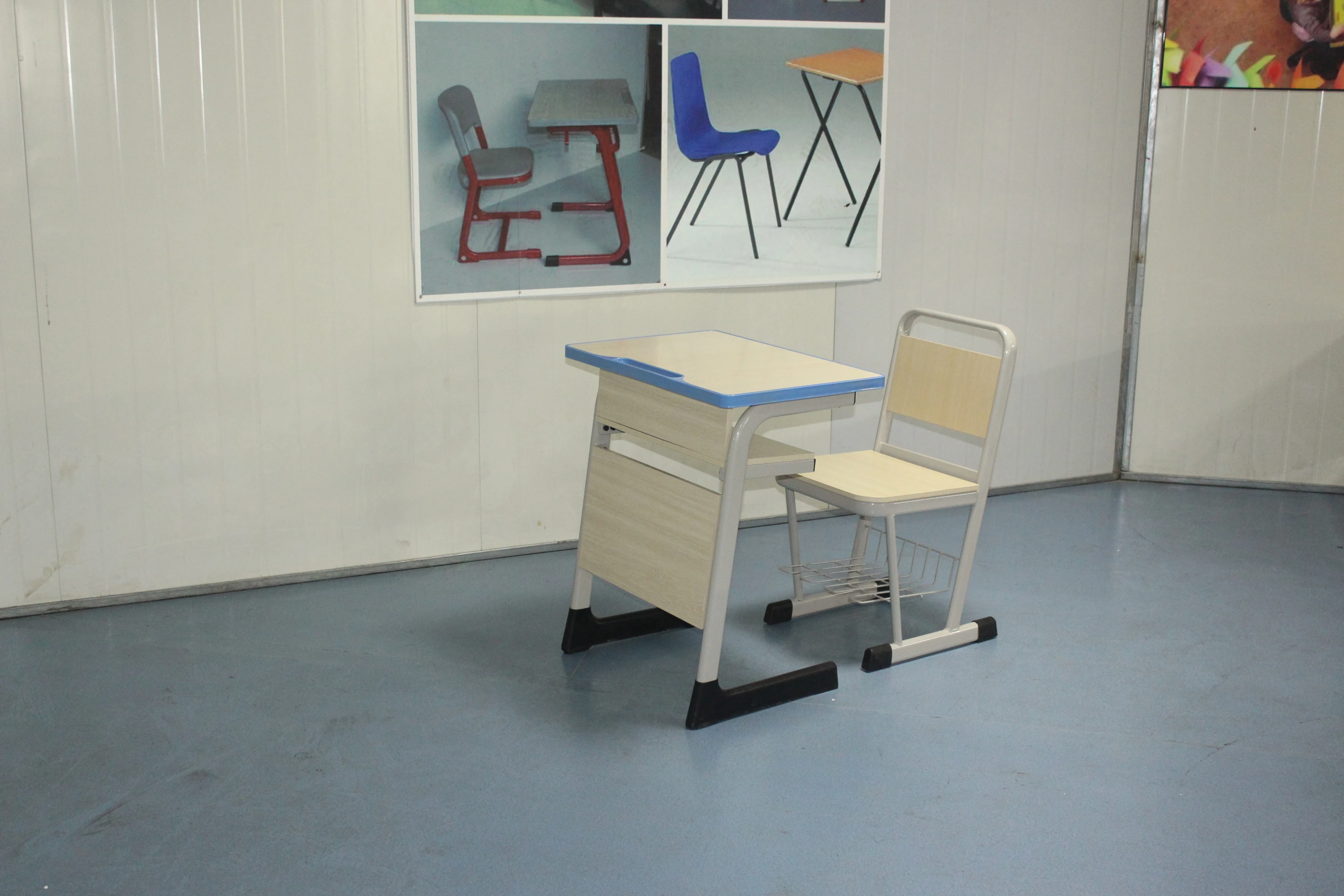 Popular School Classroom Furniture Single Student Desk Height Adjustable Wood Table Desk And Chair Customized Color Desk Chair