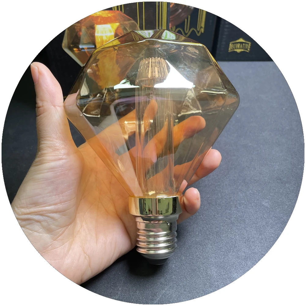 filament 2000k 200lm warm white diamond shape decoration vintage home edison lamp e27 3w gold color light bulb led light
