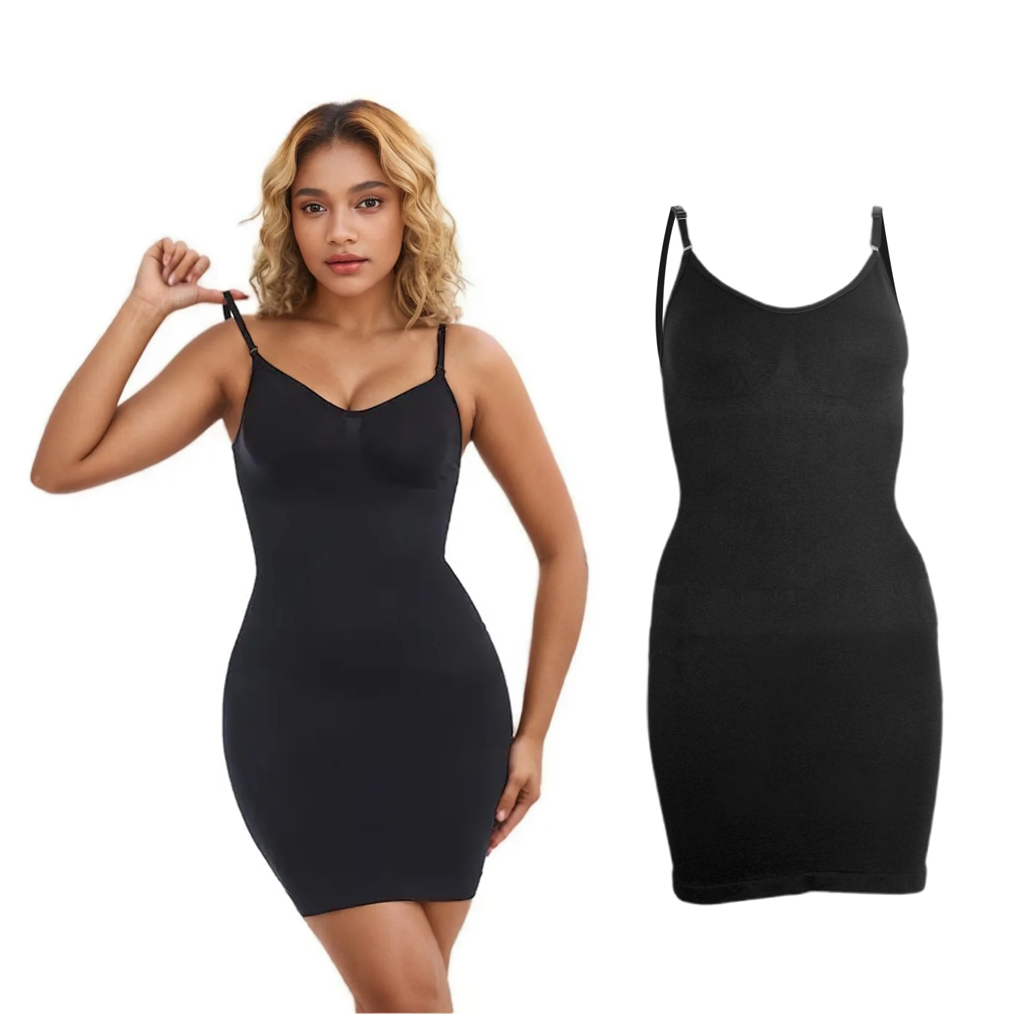 Seamless Full Slip Tummy Control Under Dress Slimming Body Shaper with Adjustable Straps
