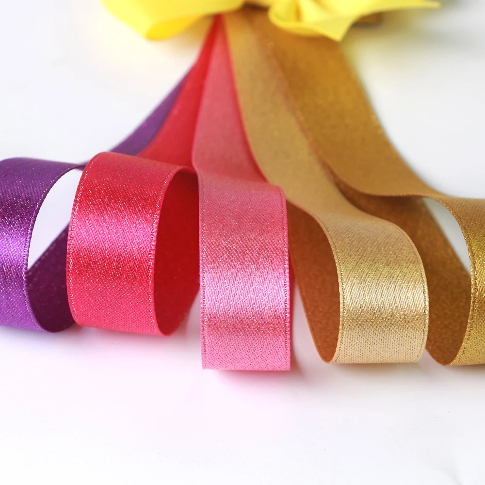 Factory Hot Selling Gold Metallic Ribbon100% Polyester Glitter Ribbon Gift Ribbon Decoration Ribbon