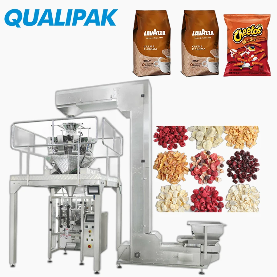 Qualipak Small sachet dry fruit nut salt peanut snack bag food automatic packing machine with scale