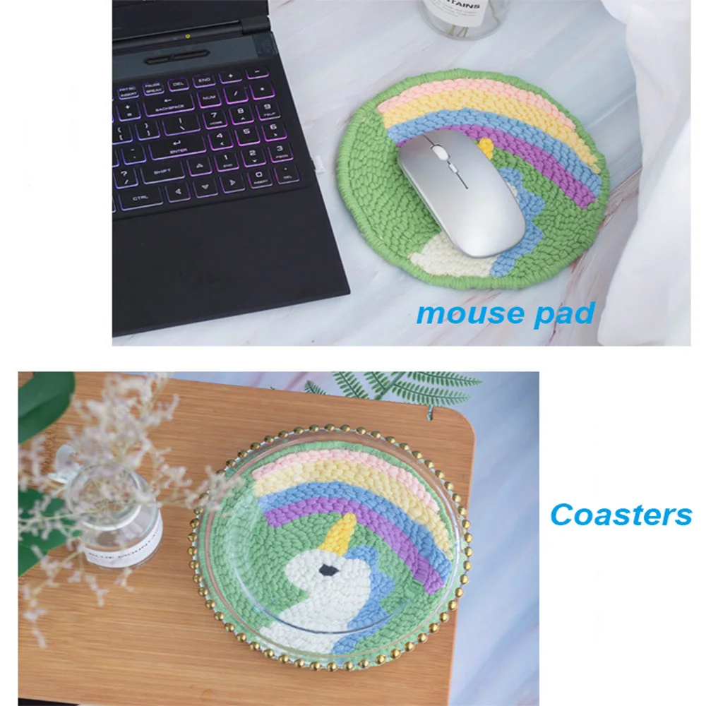 Handmade DIY Poke Embroidery Seascape Moon Cross Stitch Poke Embroidery Hoop Punch Needle Embroidery Kit For Beginners