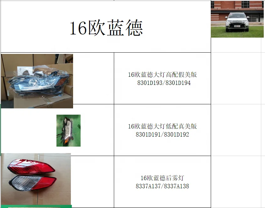 Mitsubishi exterior parts fog lamp headlights front bumper body covering parts