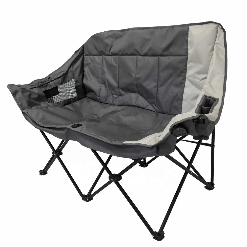 Outdoor garden folding chair camping double chairs love seat with 2 cup buckets
