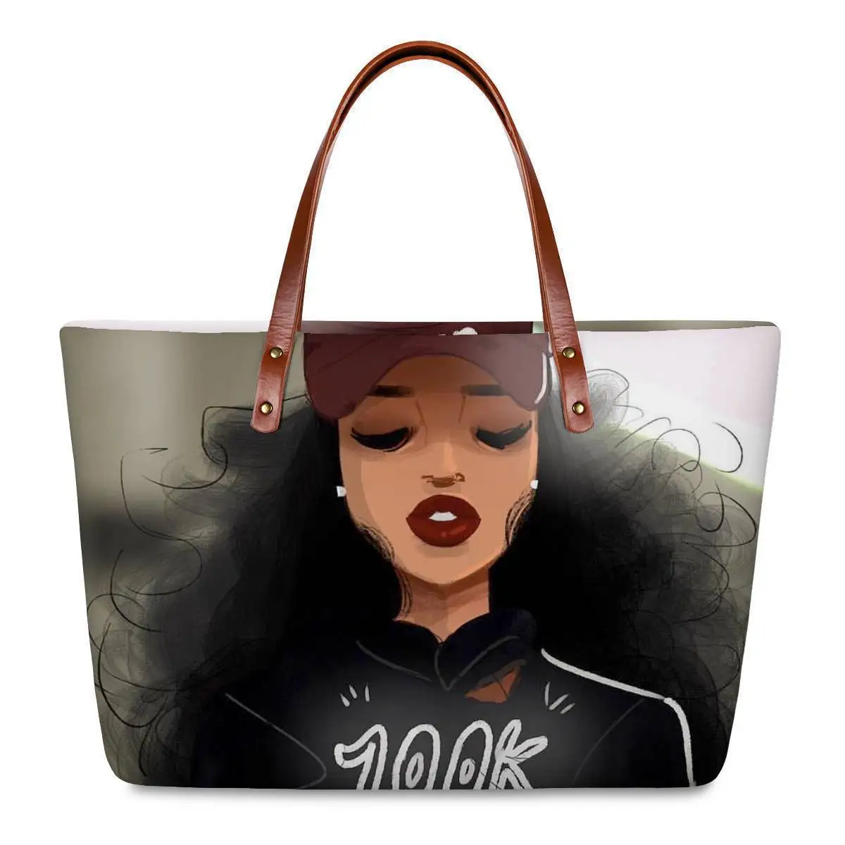 
Wholesale custom Assorted patterns styles Cosmetic Women Black Art African Girl Printing Pouch Zipper Design Handbags 