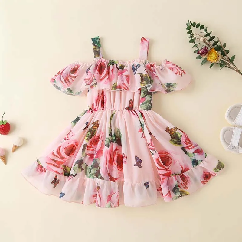 Hot Sale 16 Colors Summer Baby Clothes Flower Pattern Party Wear Sleeveless Ruffled Dress For Children Girl