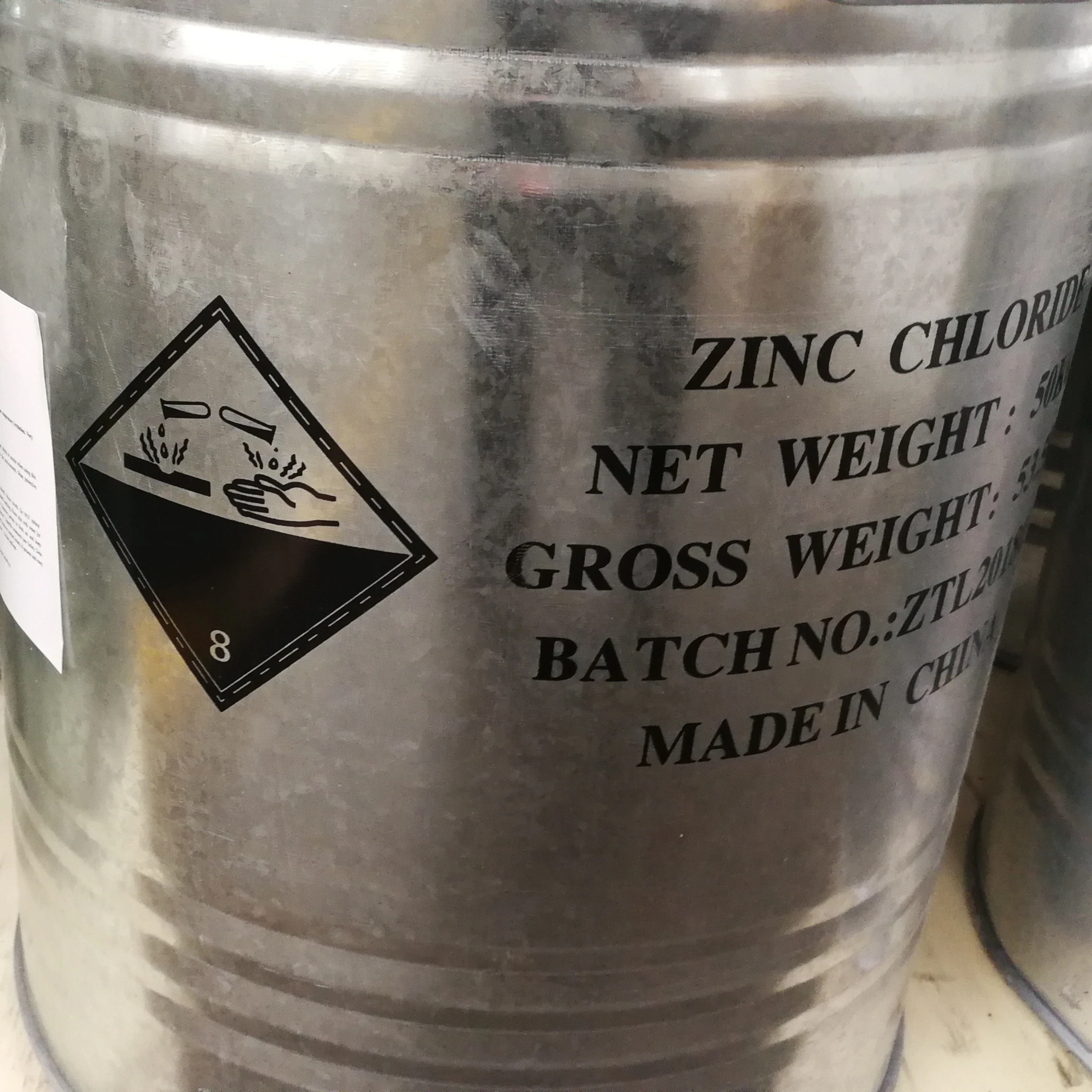 
high purity Zinc Chloride 98% Cas No.7646-85-7 packed in iron drum 