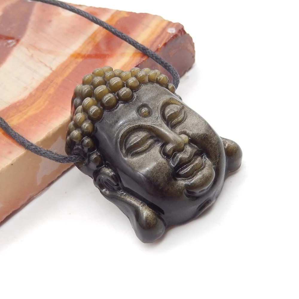 Gold Obsidian Buddha Pendant for Necklace,Drilled Crystal Carved Buddha Pendant for Men, Gemstone Jewelry,  Mens Pendant