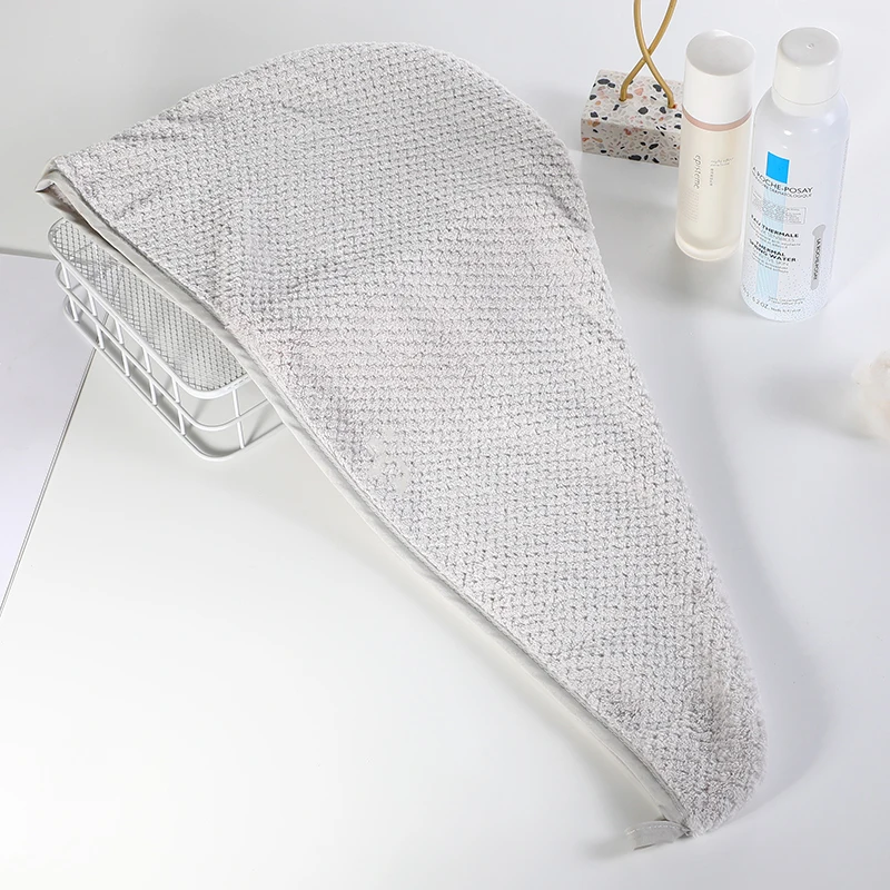 Custom Microfiber Hair Towel Wrap Coral Velvet Cotton Hair Drying Towel Turban Bath Hat With Button