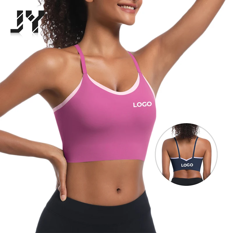 JY Open Back Sport Bra High Impact Women Nude Feeling Nude Thin Strip Contrasting Color Shock-Absorbing High-Strength Bra