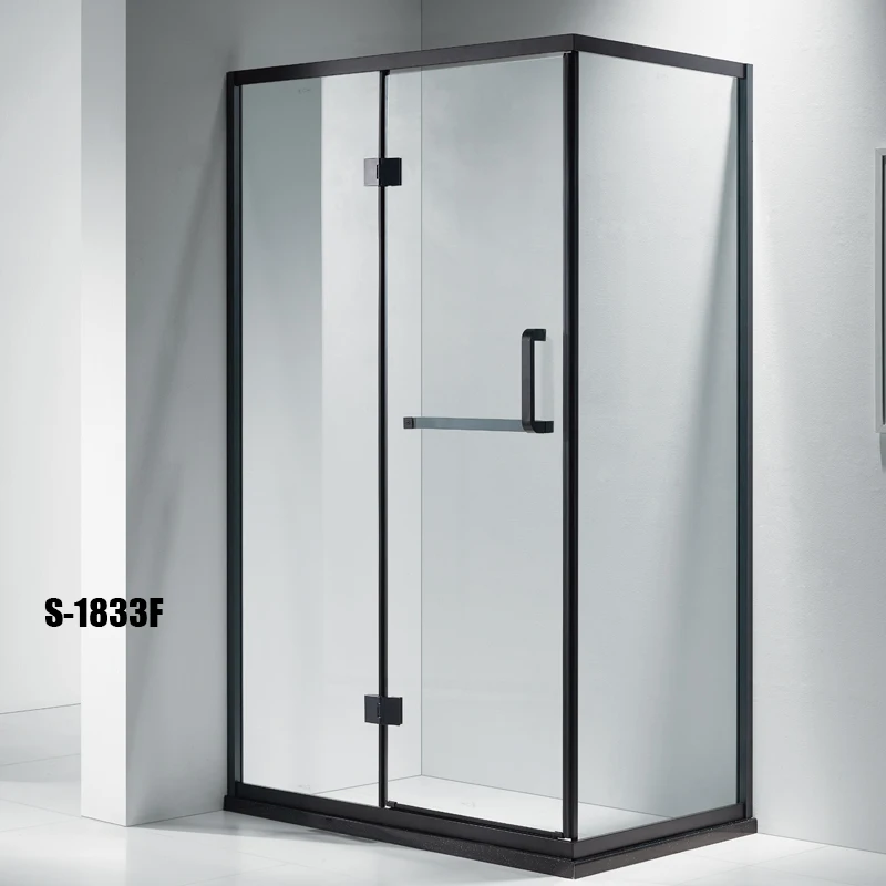 Hot selling shower room door tempered glass walk in shower screen cubicle with stainless steel black frame