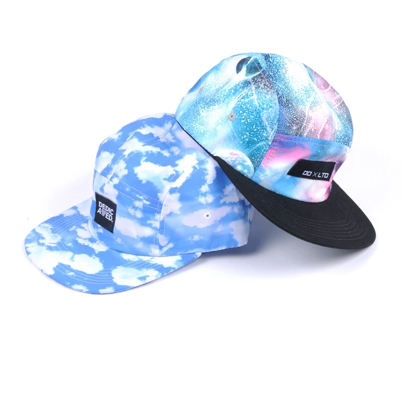 Oem custom made all over print flat brim 5 panel hats