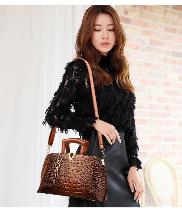 bolsas para damas Alligator Pattern High Quality Women Hand Bags Luxury 3 Piece Set PU Luxury Handbag Ladies