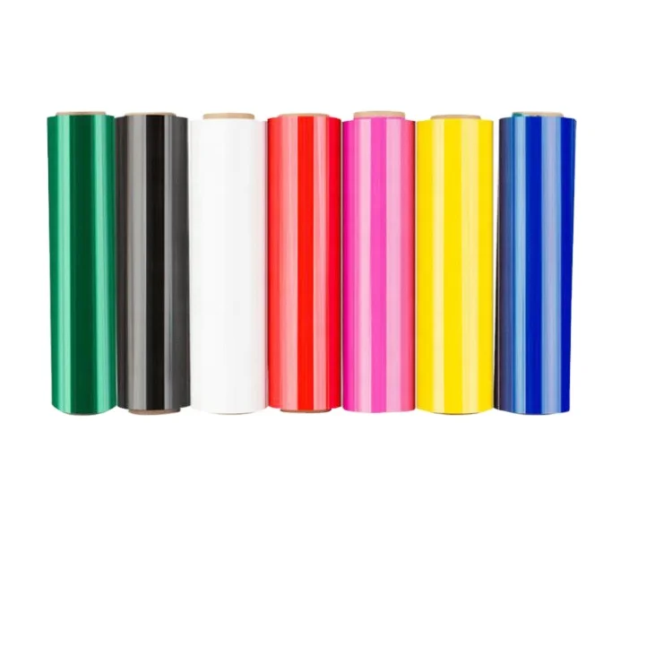 2023 Colorful  LLDPE hand use stretch film 23 microns 500mm goods wrapping Film with LOGO printing