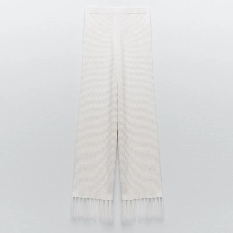 YT Women Cropped Knitted V-neck Cropped Top High-rise Wide-leg Tassel Pants Girls Sexy Two-piece Set Summer Dress Clothing Woman