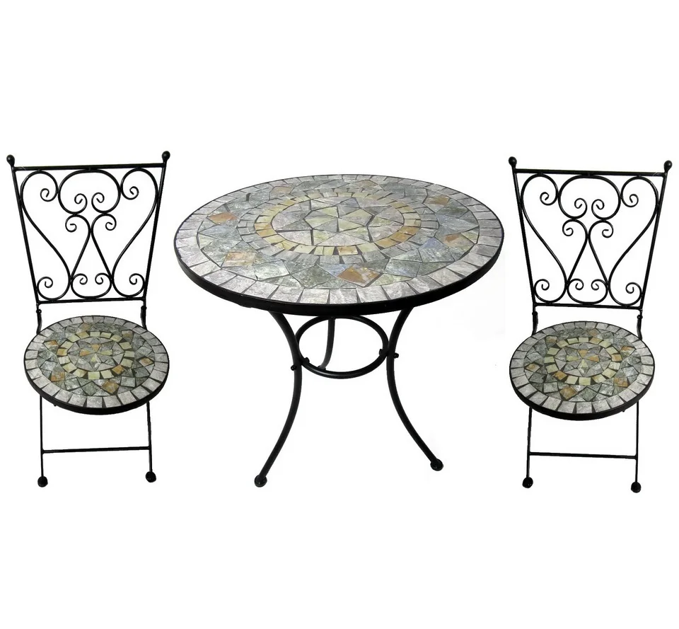 stone mosaic metal outdoor table and chairs set back Yard Furniture