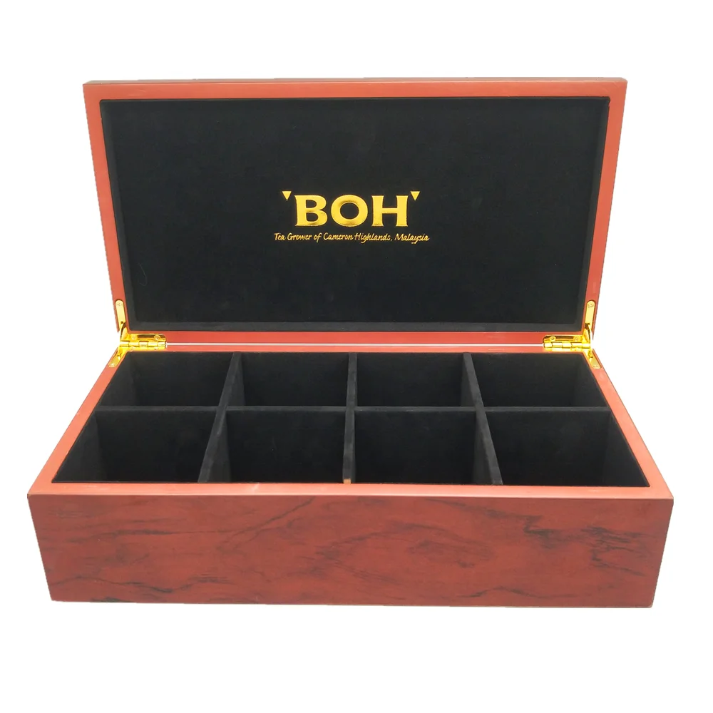 Китайский производитель, Лидер продаж, популярная деревянная коробка из 6/8 отделений под розовое дерево для чайных пакетиков