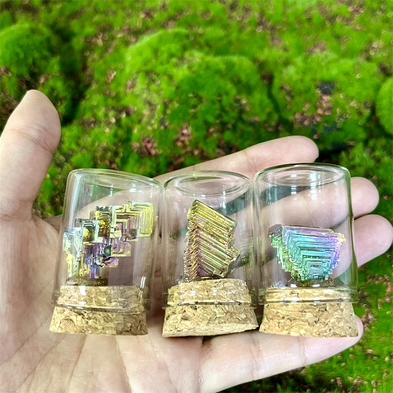 Wholesale Small Gemstone Little Jars Metal Ore Specimen Bottle Crystals Bismuth Glass Bottle For Gift