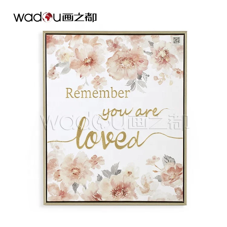 Living Room Art Painting Gold Foil Framed Canvas Print Motivation Love Flowers Custom Canvas Prints