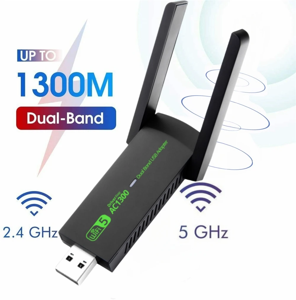 1300Mbps USB WiFi Dongle Adapter 1300M USB WI-FI Wireless Network card with High Gain Dual Antenna Dual Band 2.4G 5.8G 802.11ac