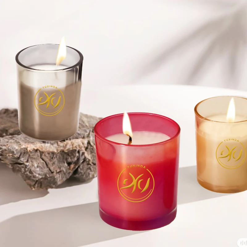 Empty Red Black Orange 4oz 6oz 8oz Round Glass Candle Jar 12 Oz With Box Clear Glass Candle Containers With Lid
