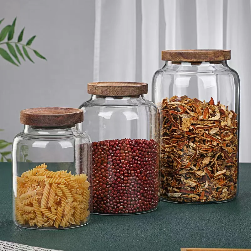 40Oz Large Big Storage Pantry Glass Jar Organizers With Wood Lid